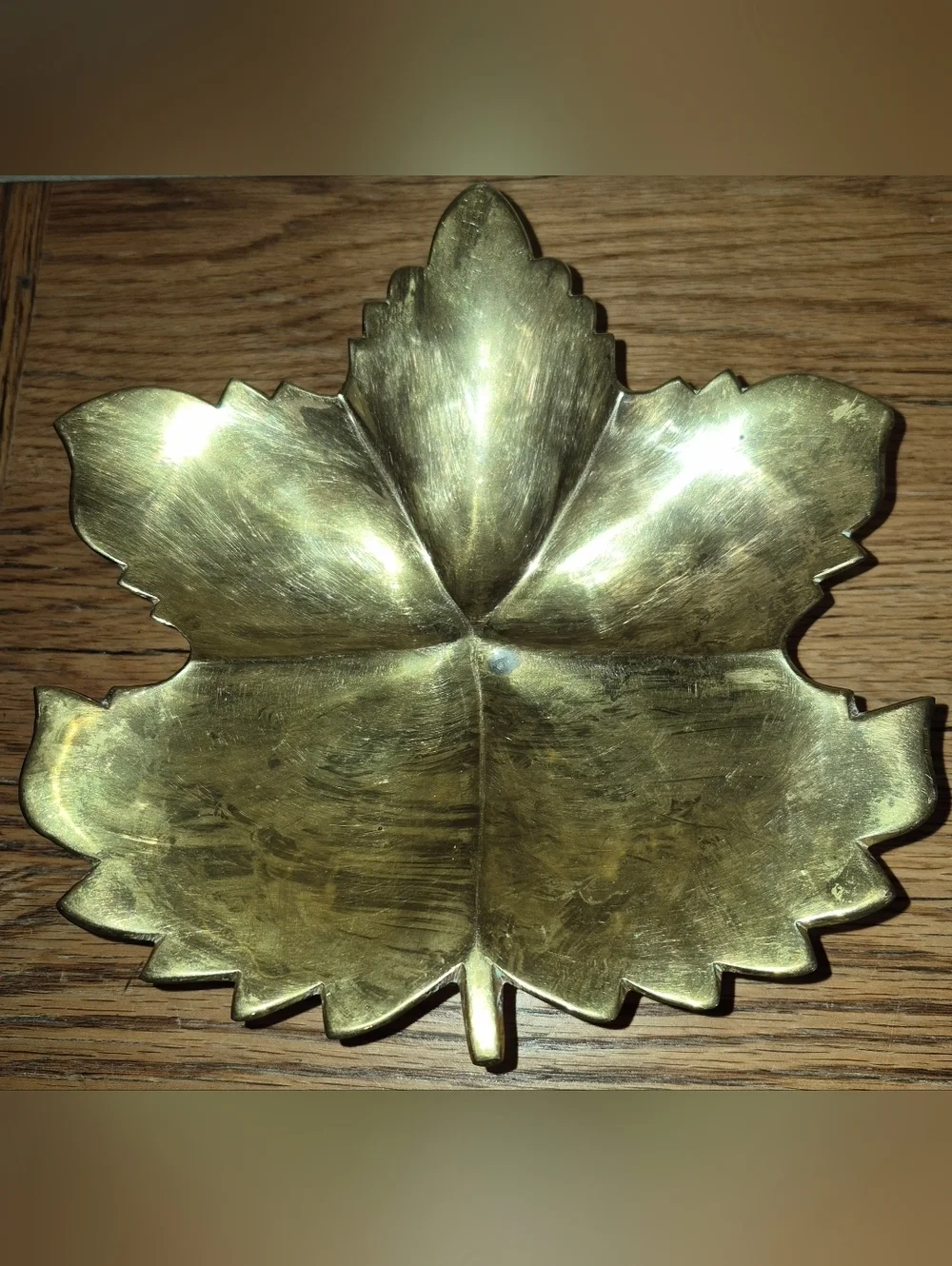 Large Solid Brass Maple Leaf Bowl, Ornate W/ Pedestal Bottom